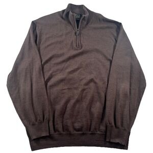 Jos A Bank Signature Collection 1/4 Zip Sweater Men Sz XL Brown 100% Merino Wool